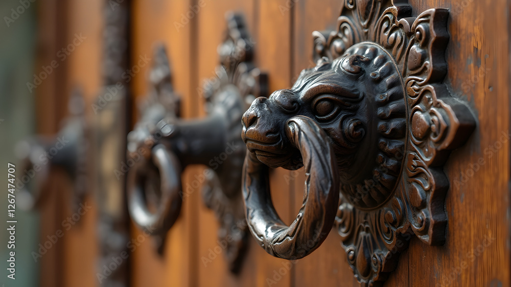 Intricate door handles and knockers. Architectural details in door hardware. Unique and ornate entrance designs. Close-up views of vintage door accessories. Intricate door handles and knockers. Architectural details in door hardware. Unique and ornate entrance designs. Close-up views of vintage door accessories.