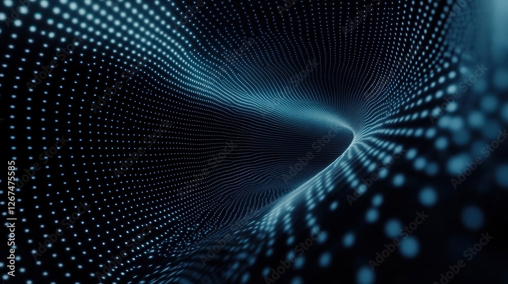 Vector Illustration of Hi-Tech Concept with Blue Dots and Lines on Black Background, Particle Wave Motion, Digital Technology Banner, Sound Equalizer, and Music Waves. 8K Resolution Vector Illustration of Hi-Tech Concept with Blue Dots and Lines on Black Background, Particle Wave Motion, Digital Technology Banner, Sound Equalizer, and Music Waves. 8K Resolution