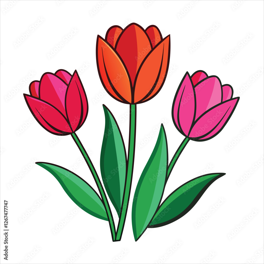 Fototapeta premium red tulips isolated on white background