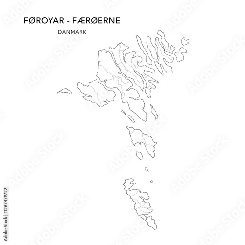 Geopolitical Vector Map of the Faeroe Islands (Føroyar Færøerne with Municipalities (Kommuner), and Regions (Sýslur) Administrative Subdivisions as of 2025 - Denmark