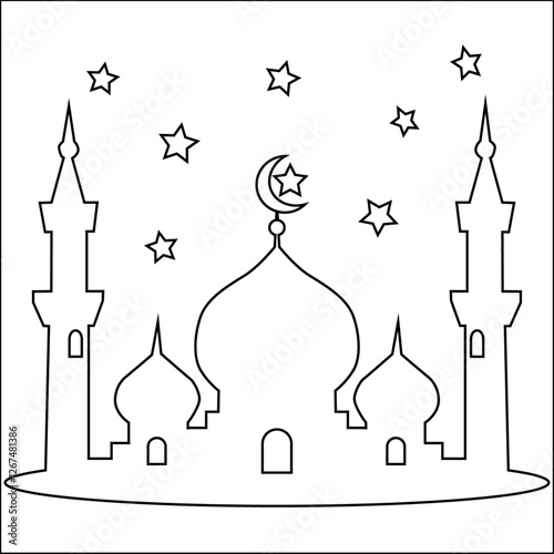 Mosque with crescent moon and stars in the background NonColor