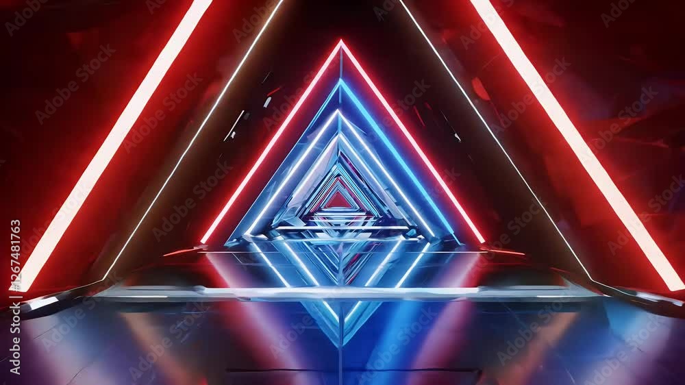 3D square shaped neon red blue technology tunnel designed VJ loop dynamic visual performances triangular
