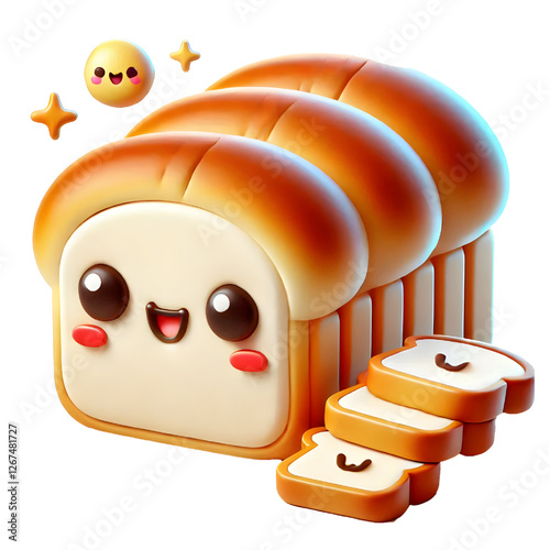 3D Cute bread design isolated on white background