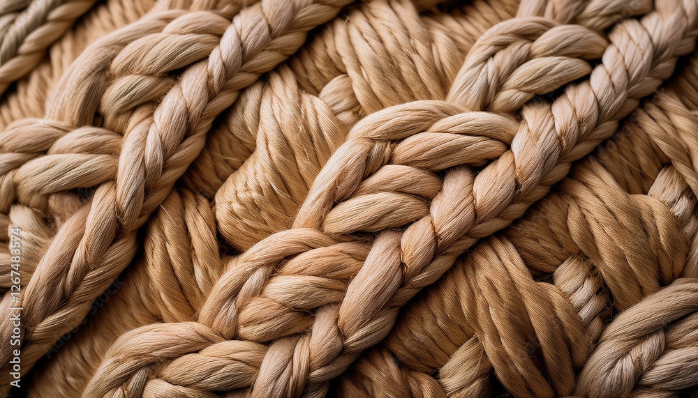 A close-up of natural woven jute fiber, showcasing its rough, organic texture and earthy beige colors A close-up of natural woven jute fiber, showcasing its rough, organic texture and earthy beige colors