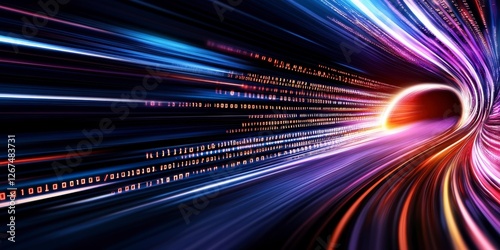 Abstract neon light trails in motion, futuristic digital speed background