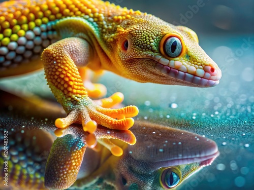 A herpetology marvel:  closeup reveals a gecko's incredible grip on glass, its tiny feet a testament to nature's design.