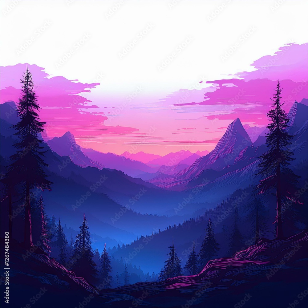 beautiful illustration of mountains forest silhouettes background with copy space beautiful illustration of mountains forest silhouettes background with copy space