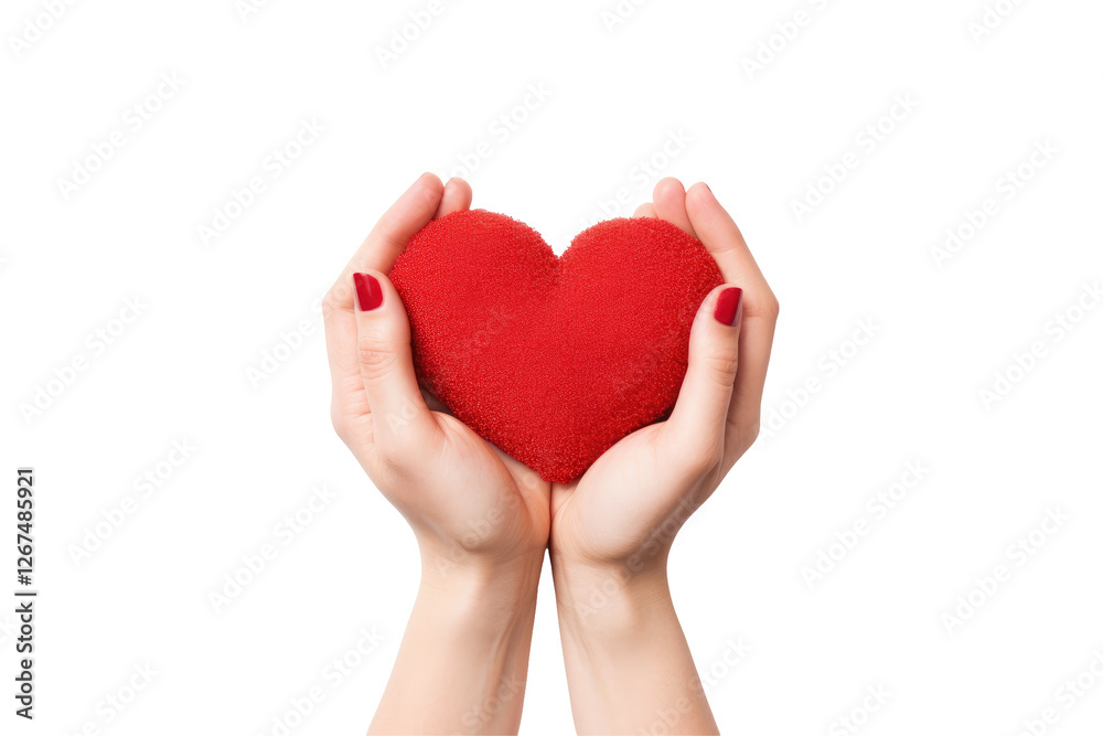 A red heart held gently in two hands on transparent background, symbolizing care and love A red heart held gently in two hands on transparent background, symbolizing care and love