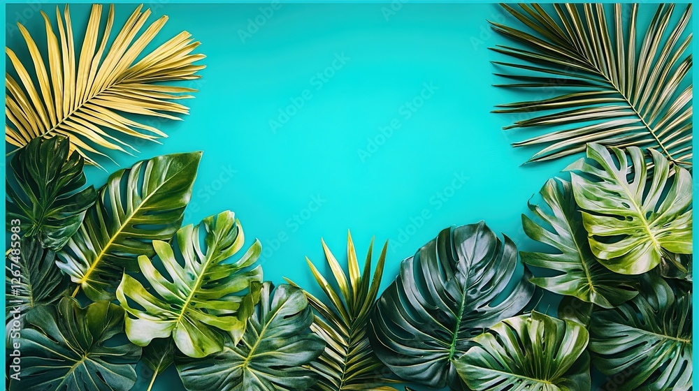 Naklejka premium palm leaves on blue