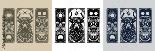 hand-drawn bull vector playing card tattoo design