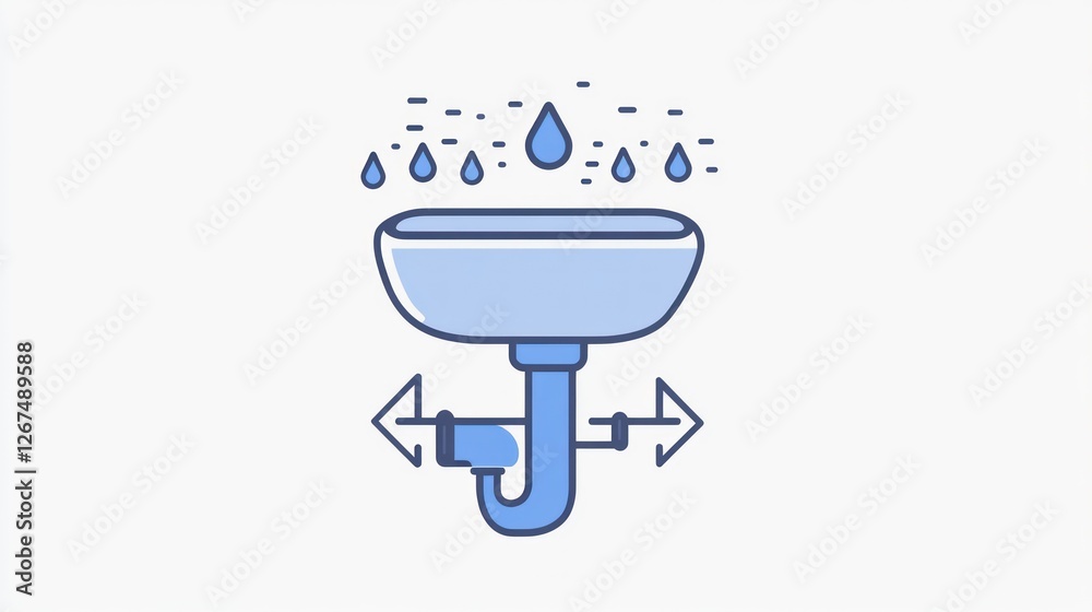 Simple Sink Drain with Water Flowing, Plumbing Illustration, for Educational Use Simple Sink Drain with Water Flowing, Plumbing Illustration, for Educational Use