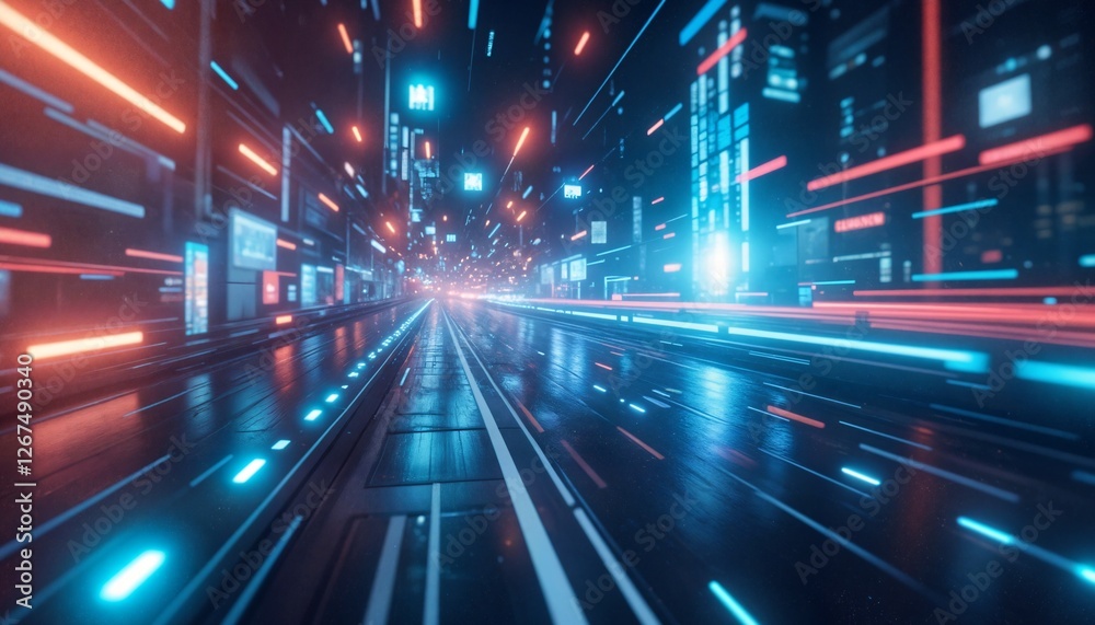 Fototapeta premium Futuristic Cyberpunk Cityscape at Night