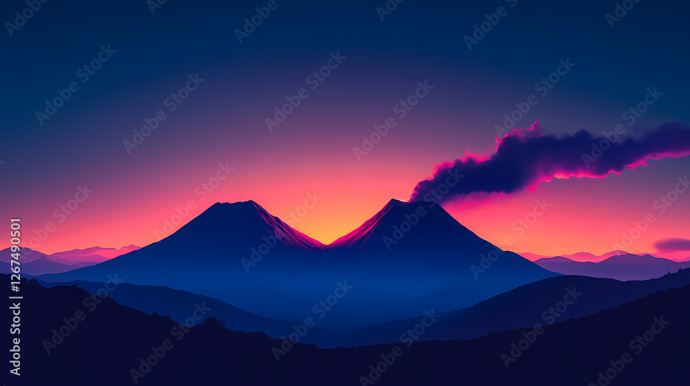 Mystical Volcano Eruption Illustration
