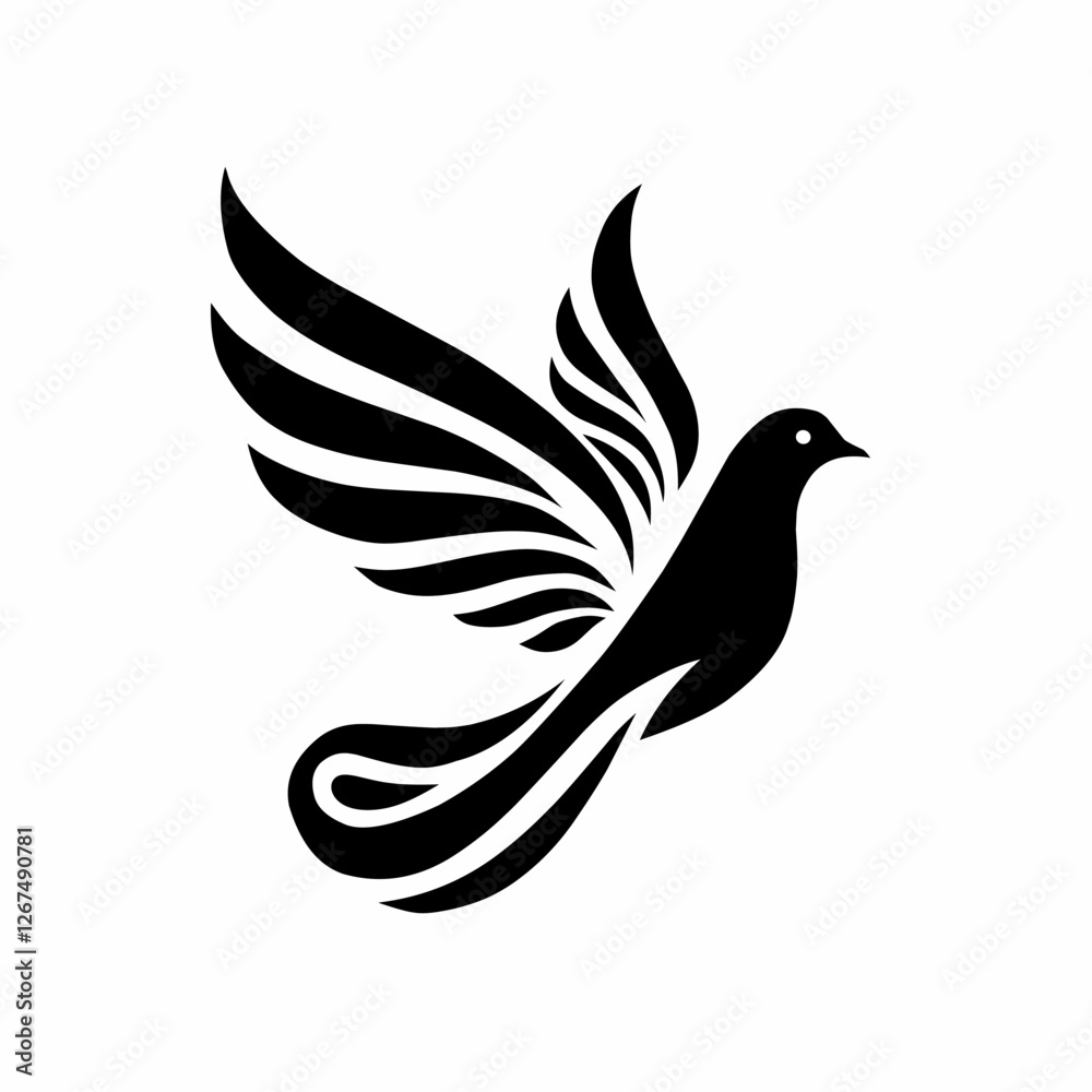 Elegant dove silhouette logo, symbolizing peace with outstretched wings. Elegant dove silhouette logo, symbolizing peace with outstretched wings.
