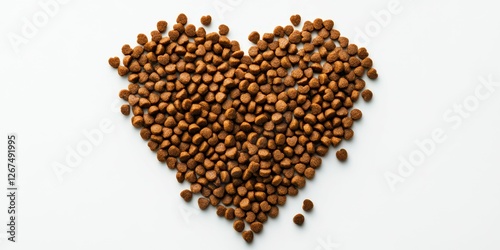 Heart shape made of pet food on a white background showcasing affection for animals