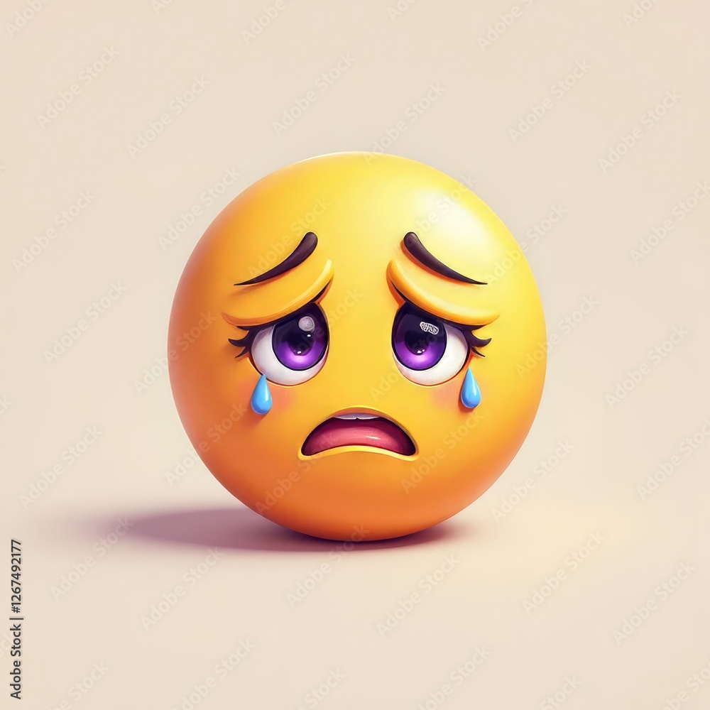Fototapeta premium Sad Emoji with Purple Eyes Crying Tears