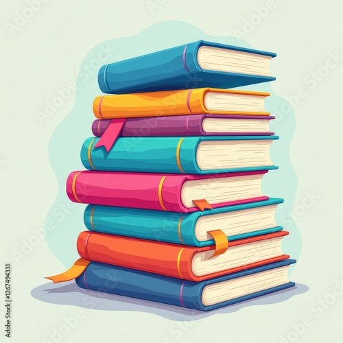 Wallpaper Mural Stack of colorful books with bookmarks illustration Torontodigital.ca