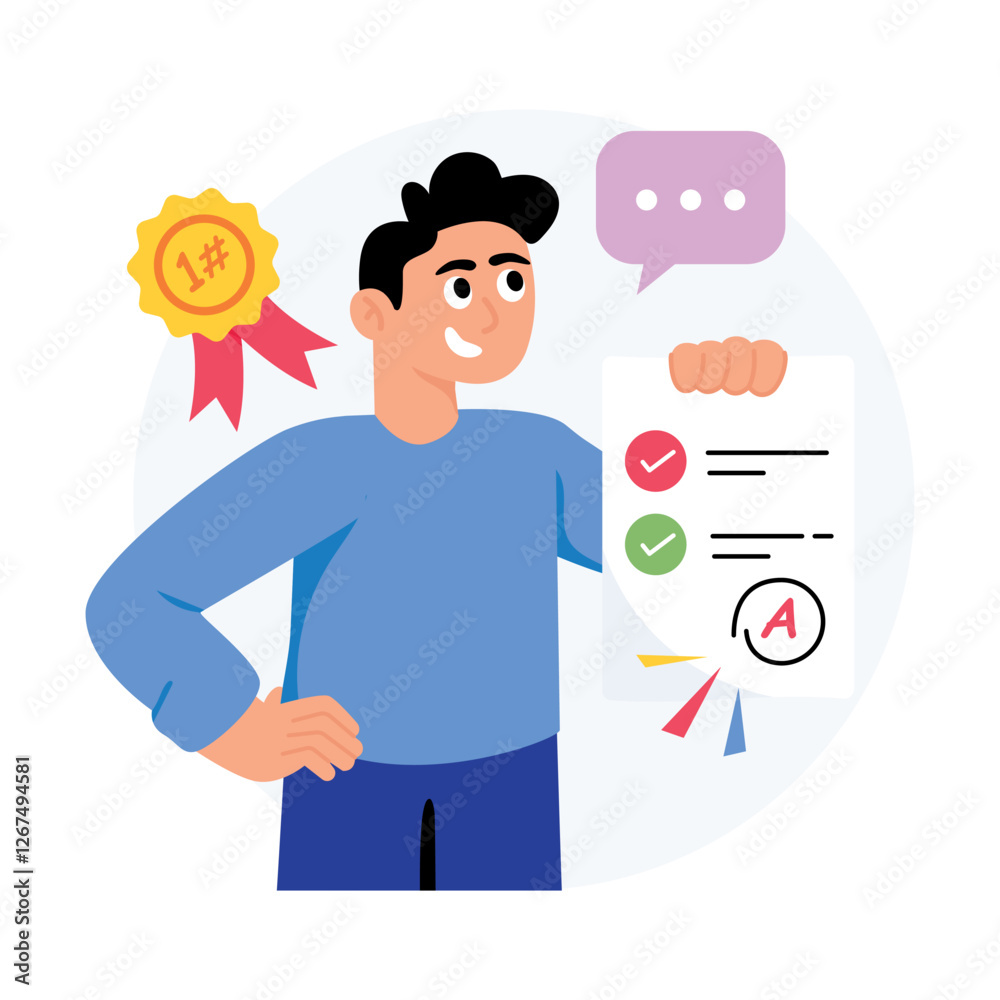 Student Is Showing His Exam Grades Concepts Style illustrations. EPS 10 File stock illustration