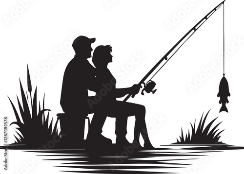 Romantic Fishing Silhouette in Vector Art