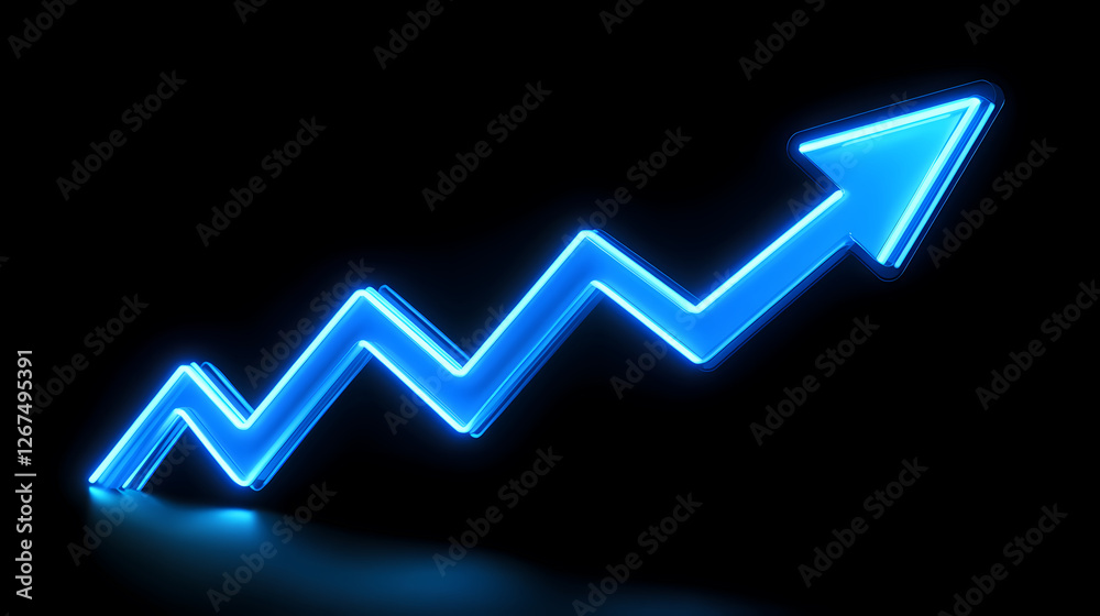 Blue Glowing Arrow on Black Background Blue Glowing Arrow on Black Background