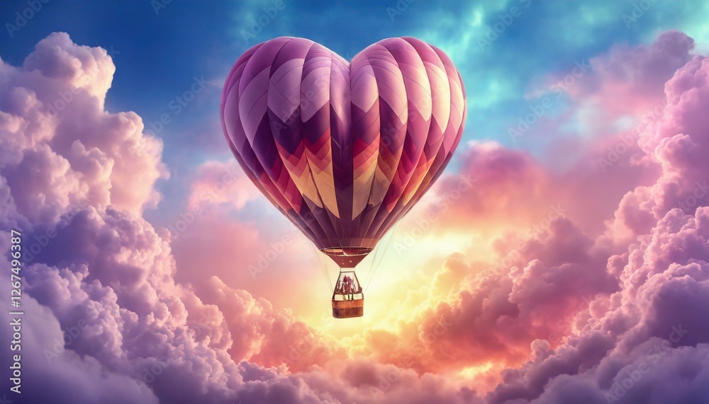 Obraz premium Heart-shaped flying hot air balloon 