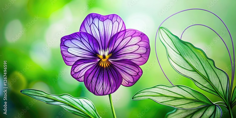 Obraz premium Continuous line drawing: a magnified violet. Minimalist botanical print, elegant line art.