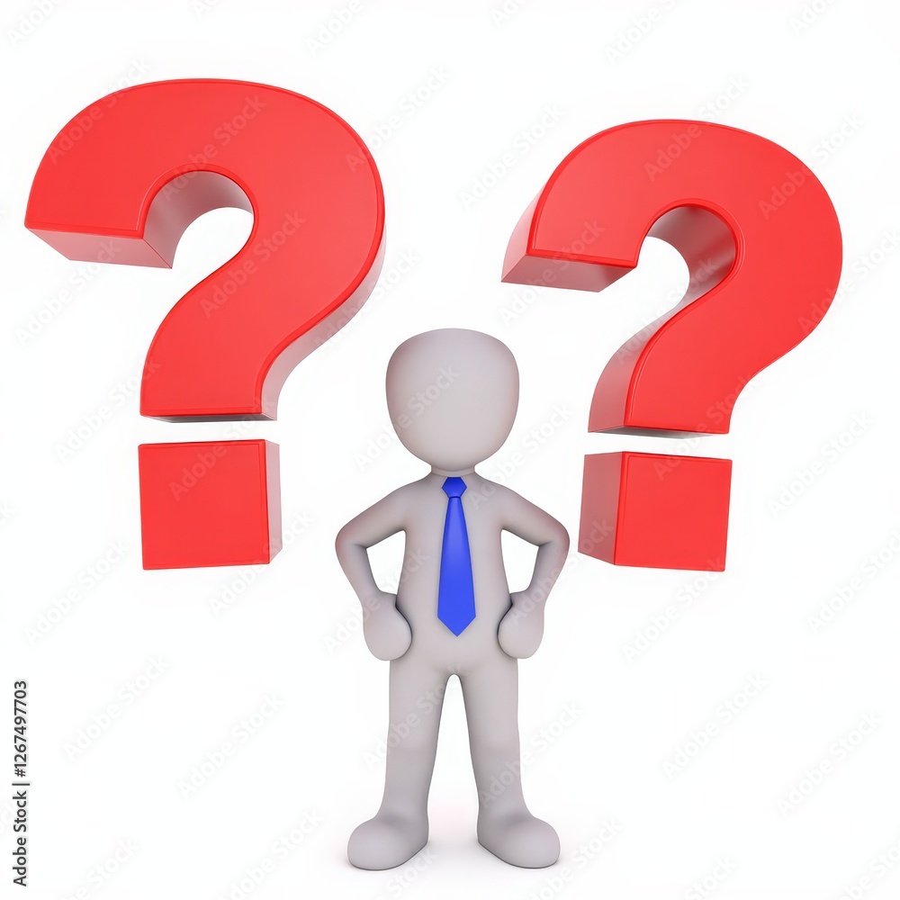 Worried 3D Figure with Red Question Marks Worried 3D Figure with Red Question Marks