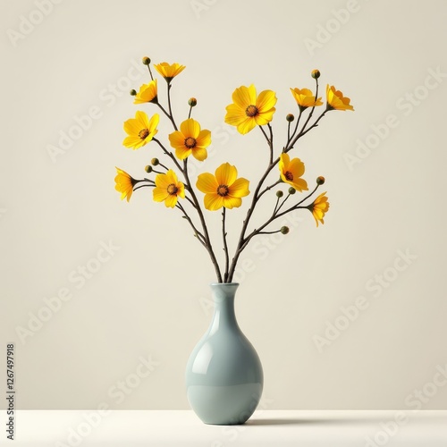 Wallpaper Mural Yellow cosmos blossoms in a soft blue vase Torontodigital.ca