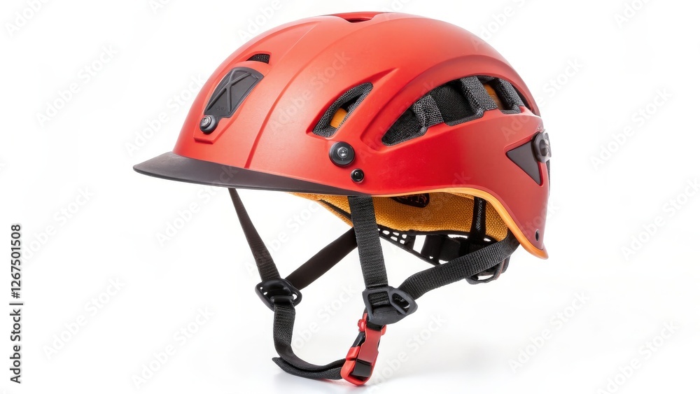 Red Safety Helmet with Chin Strap and Visor Red Safety Helmet with Chin Strap and Visor