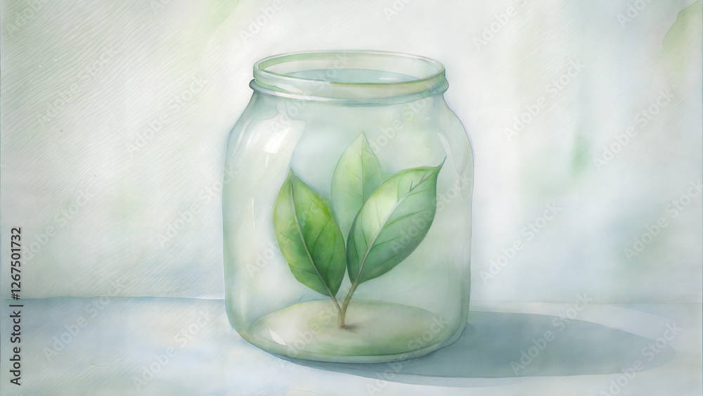 Young plant growing inside a glass jar, symbolizing nature conservation and green growth, concept Young plant growing inside a glass jar, symbolizing nature conservation and green growth, concept