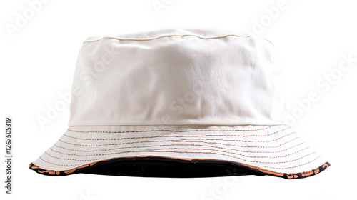 White bucket hat isolated on a transparent background perfect for showcasing minimalist accessories and modern fashion trends, ideal for summer styling, beach outings, and casual outdoor wear.