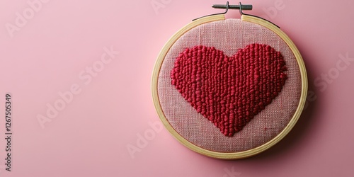 Heart-shaped embroidery art displayed on a simple backdrop showcases creative craftsmanship and artistic expression in a cozy setting photo