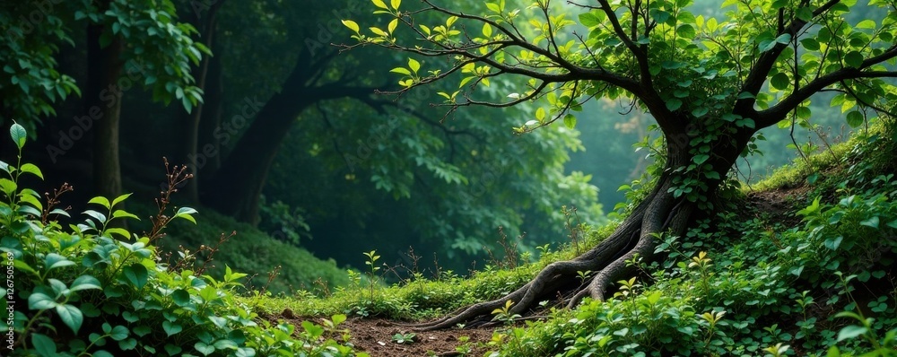 Fototapeta premium Twisted Ivy Vine Branches Amidst Brushes, nature, foliage, artistic tools
