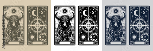 charging bull vector playing card tattoo design