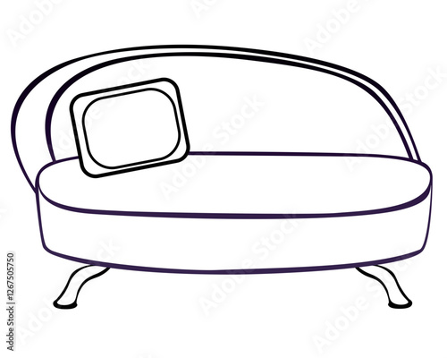 Sofa with sofa cushion - vector linear picture for coloring. Outline. Ottoman with pillow, furniture - linear picture for coloring book	