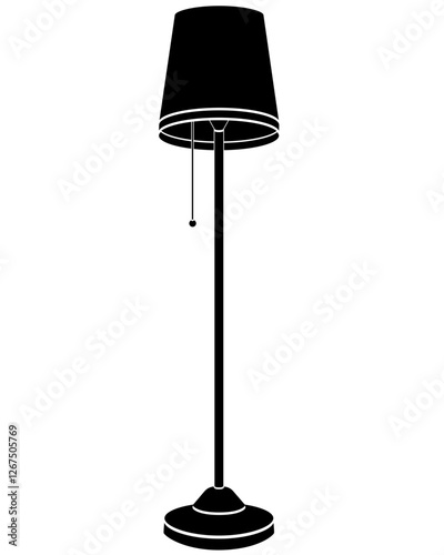 Floor lamp, vintage floor lamp with lampshade - vector silhouette picture for logo or pictogram. Lamp in scandinavian style, vintage for sign or icon	