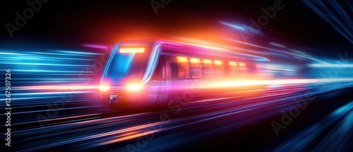 Futuristic Train in Motion with Vibrant Neon Lights and Blur Effect