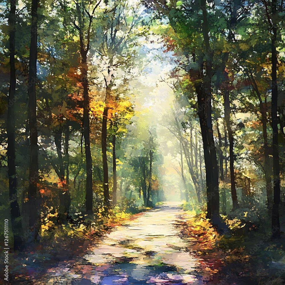 Sunlit Forest Path with AI Generated Detail Sunlit Forest Path with AI Generated Detail