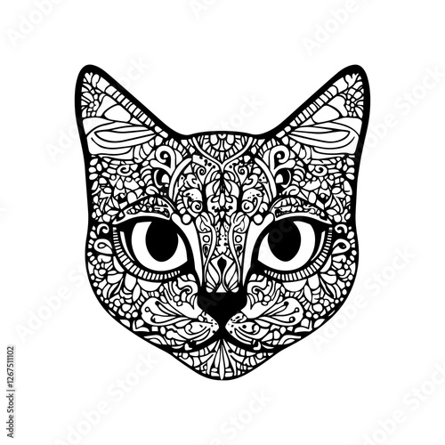 Coloring page of line art kitten mandala vector