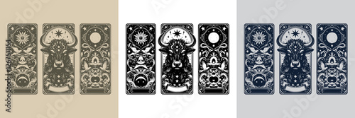 abstract line bull vector playing card tattoo design