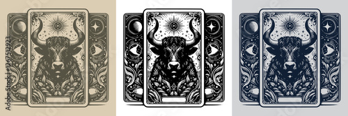 fierce horned bull vector playing card tattoo design