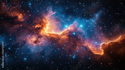 Colorful nebulae in deep space, with distant stars photo