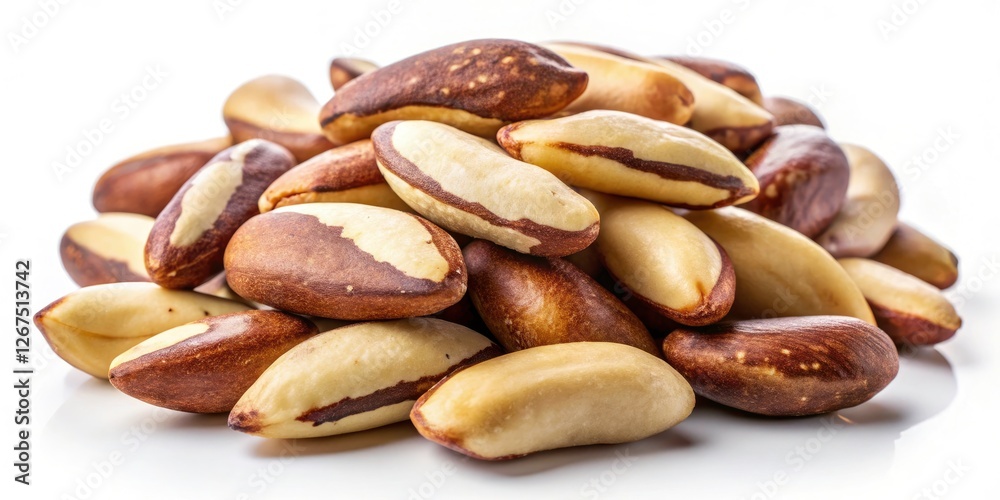 High-resolution Brazil nuts, isolated. Long exposure macro shot, white background, detailed food photo. High-resolution Brazil nuts, isolated. Long exposure macro shot, white background, detailed food photo.