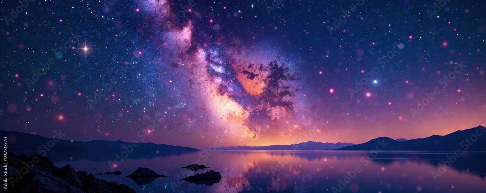 Fototapeta premium Vibrant Milky Way panorama with twinkling stars and stardust, astronomy, starry sky, universe