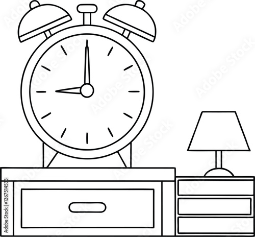 Classic Alarm Clock and Lamp on Nightstand Bedroom Decor