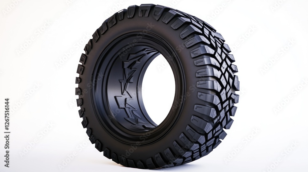Off-road tire, studio shot, white background, automotive parts Off-road tire, studio shot, white background, automotive parts