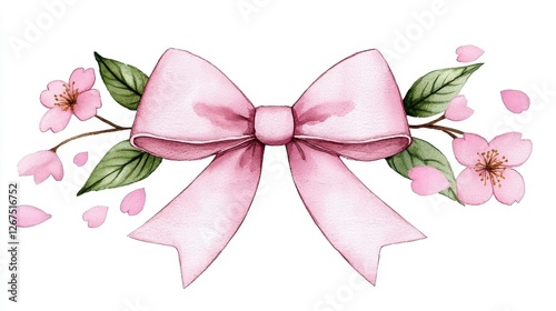 Delicate Pink Bow with Cherry Blossom Accents for Elegant Designs