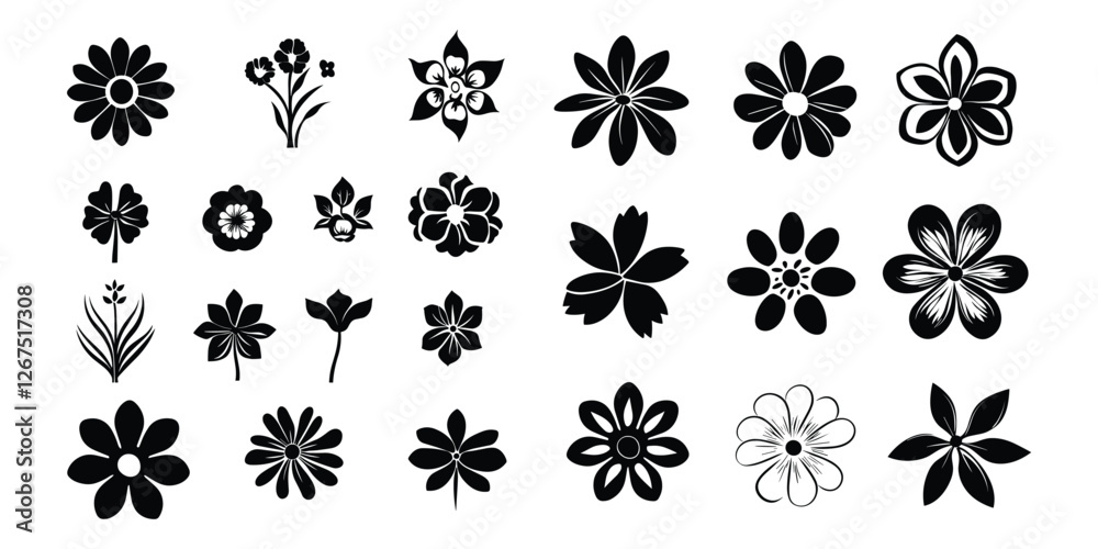 Flower icon set silhouettes, Abstract flower icon on white background Flower icon set silhouettes, Abstract flower icon on white background