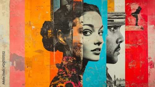 Vibrant Collage: A Tapestry of Faces and Urban Fragments