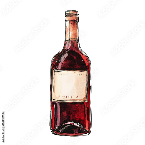 Red wine bottle watercolor painting elegant design rich color